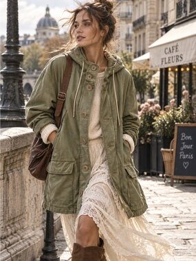 Free People Joshua Tree Olive Green Oversized Durable Utility Jacket LARGE